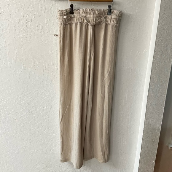 Vintage Havana Pants - Vintage Havana Beige Tan Ribbed Oversized Wide Leg Lounge Pants Drawstring M